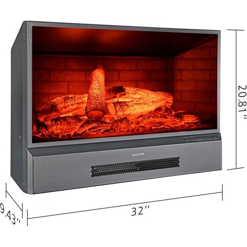  GMHome 32 Inches Electric Fireplace Insert Free Standing Fireplace Heater, with Remote Control, with Fire Crackling Sound, 750/1500W, Black