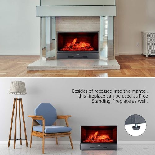  GMHome 32 Inches Electric Fireplace Insert Free Standing Fireplace Heater, with Remote Control, with Fire Crackling Sound, 750/1500W, Black