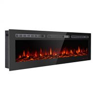 GMHome 60 Inches Recessed Electric Fireplace Wall Mounted in-Wall Built Heater Log Set & Crystal, 9 Changeable Colors, with Remote, 1500 Fireplace, Black