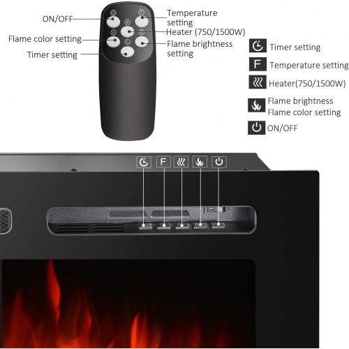  GMHome 60 Inches Recessed Electric Fireplace Wall Mounted in-Wall Built Heater Log Set & Crystal, 9 Changeable Colors, with Remote, 1500 Fireplace, Black