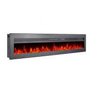 GMHome 60 Inches Wall Recessed Electric Fireplace 9 Changeable Color Realistic Crystal Stone Flame Heater, with Remote, 1500W, Metal Panel - Black