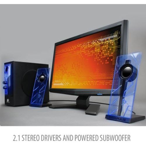  [아마존베스트]GOgroove 2.1 Sound System Computer Speaker PC with LED Effect Desktop PC Speaker 2.1 System with Subwoofer and Blue LED Highlights, Perfect for Stereo Gaming on Your Computer - Red