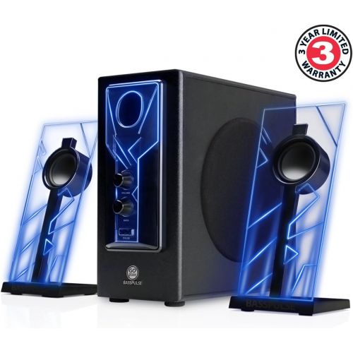  [아마존베스트]GOgroove 2.1 Sound System Computer Speaker PC with LED Effect Desktop PC Speaker 2.1 System with Subwoofer and Blue LED Highlights, Perfect for Stereo Gaming on Your Computer - Red