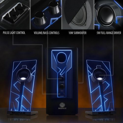  [아마존베스트]GOgroove 2.1 Sound System Computer Speaker PC with LED Effect Desktop PC Speaker 2.1 System with Subwoofer and Blue LED Highlights, Perfect for Stereo Gaming on Your Computer - Red