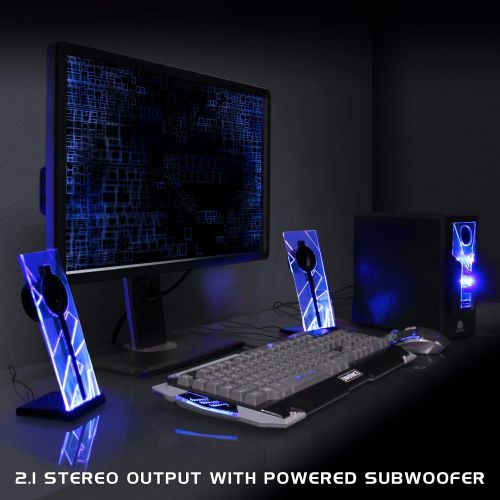  [아마존베스트]GOgroove 2.1 Sound System Computer Speaker PC with LED Effect Desktop PC Speaker 2.1 System with Subwoofer and Blue LED Highlights, Perfect for Stereo Gaming on Your Computer - Red