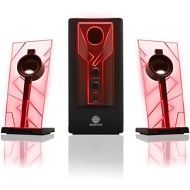 [아마존베스트]GOgroove 2.1 Sound System Computer Speaker PC with LED Effect Desktop PC Speaker 2.1 System with Subwoofer and Blue LED Highlights, Perfect for Stereo Gaming on Your Computer - Red