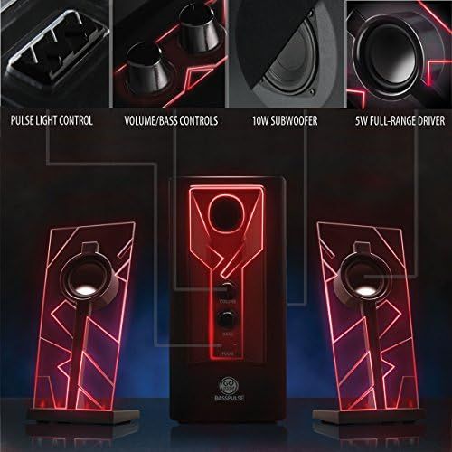  [아마존베스트]GOgroove 2.1 Sound System Computer Speaker PC with LED Effect Desktop PC Speaker 2.1 System with Subwoofer and Blue LED Highlights, Perfect for Stereo Gaming on Your Computer - Red