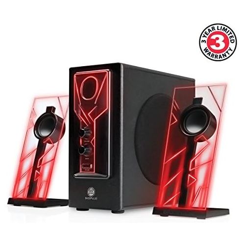  [아마존베스트]GOgroove 2.1 Sound System Computer Speaker PC with LED Effect Desktop PC Speaker 2.1 System with Subwoofer and Blue LED Highlights, Perfect for Stereo Gaming on Your Computer - Red