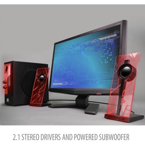  [아마존베스트]GOgroove 2.1 Sound System Computer Speaker PC with LED Effect Desktop PC Speaker 2.1 System with Subwoofer and Blue LED Highlights, Perfect for Stereo Gaming on Your Computer - Red