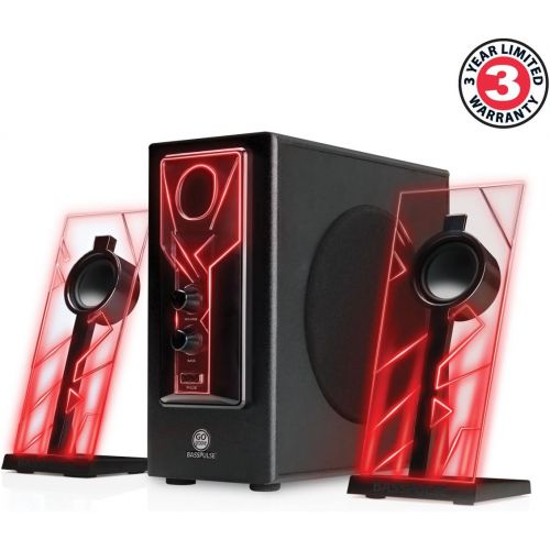  [아마존베스트]GOgroove 2.1 Sound System Computer Speaker PC with LED Effect Desktop PC Speaker 2.1 System with Subwoofer and Blue LED Highlights, Perfect for Stereo Gaming on Your Computer - Red