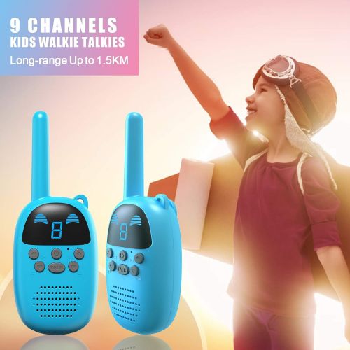  [아마존베스트]Children Walkie Talkies for 4-12 Year Old Boys Girls, GOCOM Portable Two Way Radios Kids Gift, Long Range Child Walky Talky Toys for Outside, Camping, Hiking (Blue, 2 Pack)