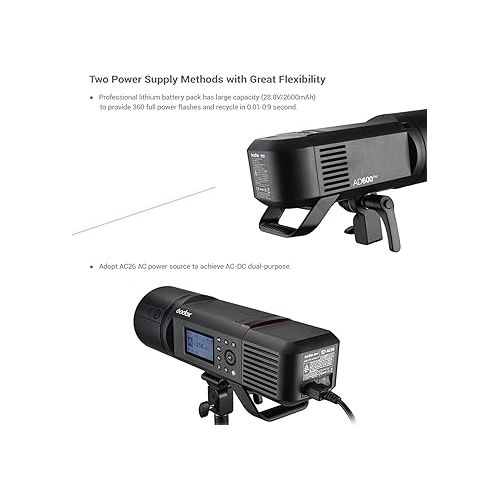  Godox AD600Pro 600Ws 2.4G Wireless X TTL GN87 1/8000s High Speed SYNC Outdoor Flash Strobe Light 28.8V/2600mAh Rechargeable Lithium Battery to Provide 360 Full Power Flashes 0.01~0.9s Recycle Time