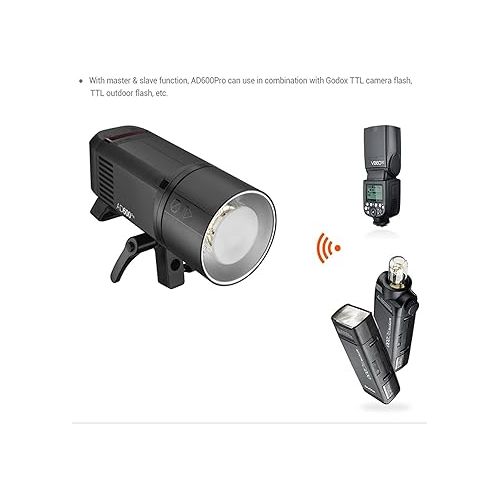  Godox AD600Pro 600Ws 2.4G Wireless X TTL GN87 1/8000s High Speed SYNC Outdoor Flash Strobe Light 28.8V/2600mAh Rechargeable Lithium Battery to Provide 360 Full Power Flashes 0.01~0.9s Recycle Time