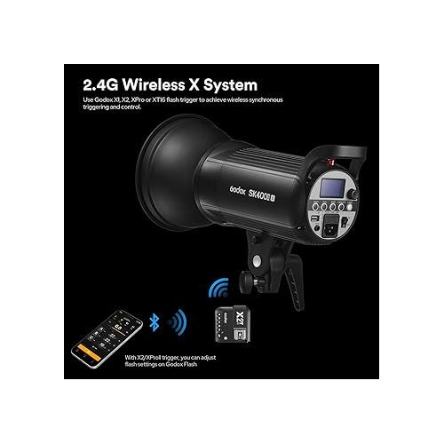  GODOX SK400II-V （2024 New Upgrade） 400Ws Bowens Mount Photo Studio 5600±200K Strobe Light Built-in 2.4G Wireless X System with LED Modeling Lamp Bowens Mount Photography Flashes