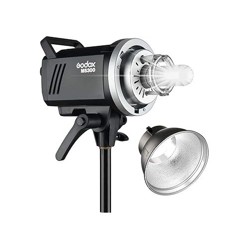  Godox MS300 Compact Studio Flash 300W 2.4G Wireless Monolight with 150W Modeling Lamp,Outstanding Power Output Stability,Anti-Preflash,Bowens Mount,5600±200K CCT,0.1～1.8S Recycle Time