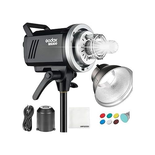  Godox MS300 Compact Studio Flash 300W 2.4G Wireless Monolight with 150W Modeling Lamp,Outstanding Power Output Stability,Anti-Preflash,Bowens Mount,5600±200K CCT,0.1～1.8S Recycle Time