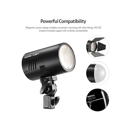  GODOX AD100Pro Pocket Studio Flash Light Photography Light OLED Screen 5800K 1/8000s Sync TTL/Multi/M Flash Built-in 2.4G Wilreless X System 5 Groups 32 Channels with Rechargeable 2600mAh Battery