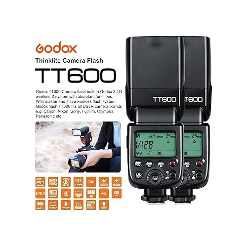  Godox TT600 2.4G Wireless Flash Speedlite Master/Slave Flash with Built-in Trigger System Compatible for Canon Nikon Pentax Olympus Fujifilm Panasonic (TT600)