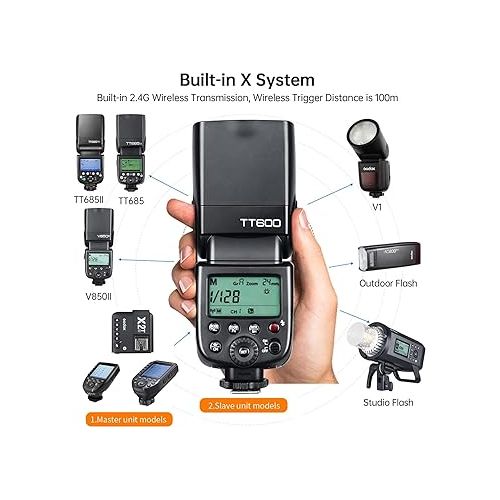  Godox TT600 2.4G Wireless Flash Speedlite Master/Slave Flash with Built-in Trigger System Compatible for Canon Nikon Pentax Olympus Fujifilm Panasonic (TT600)