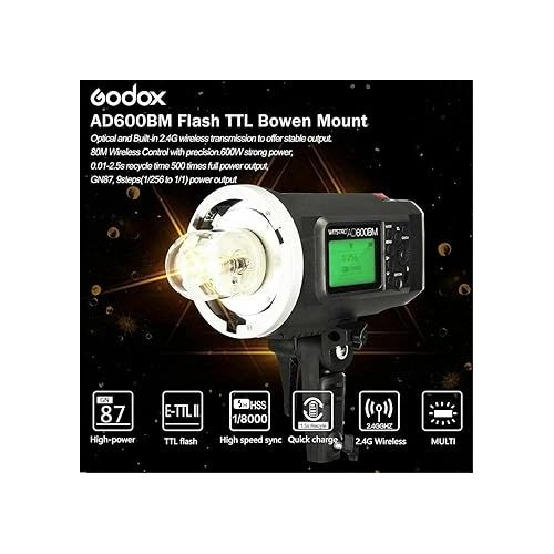  Godox AD600BM Bowens Mount 600Ws GN87 HSS Outdoor Flash Strobe Light with 2.4G Wireless X System, 8700mAh Battery, W/Godox CB-09 Carrying Bag and Godox PB-600 Portable Flash Bag