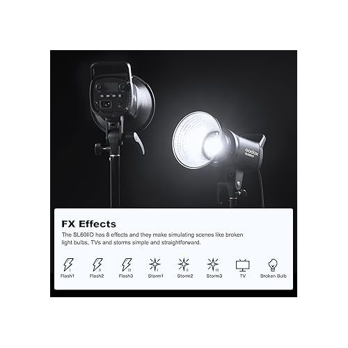  Godox 3Pack SL60IID LED Video Light Kit,70W 5600K±200K Photography Studio Lighting with Reflector,CRI96+,TLCI97+,8 FX Light Effects,APP Control(Upgraded Version for SL60W SL-60W)