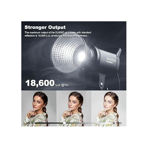  Godox 3Pack SL60IID LED Video Light Kit,70W 5600K±200K Photography Studio Lighting with Reflector,CRI96+,TLCI97+,8 FX Light Effects,APP Control(Upgraded Version for SL60W SL-60W)