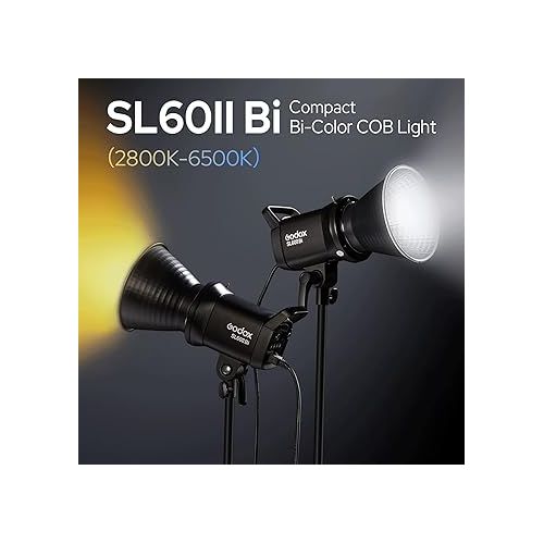  Godox SL60IIBi Bi-Color LED Video Light,2800K-6500K,CRI96+ TLCI97+,Builtin 11 FX Effects,APP/2.4GWireless Control Adjust Brightness,Bowens Mount LED Continuous Output Lighting with RC-A6 Remote