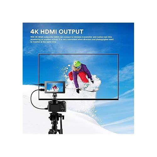  Godox GM55 5.5 Inch IPS Touch Screen On-Camera Monitor 1920 x 1080 IPS Screen Support 4K HDMI Output Compatible 3D LUT Rec.709 Compatible with F550/F750/F970