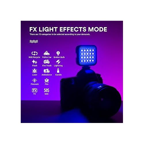  Godox LITEMONS LED6R RGB Camera Light, 1800mAh Rechargeable Led Video Light with 3200k-6500k CRI 95+, 13 FX-Light Effects, Support CCT/HSI Mode, for Photography Living Vlog