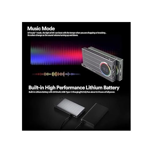  Godox M1 RGB Camera Light, Portable LED Video Light, Pocket Full Color LED Video Light Panel CRI 97+ 2500k-8500k, Music Beats Function and 15 FX Lighting Effects with Aluminum Alloy Body - Gray