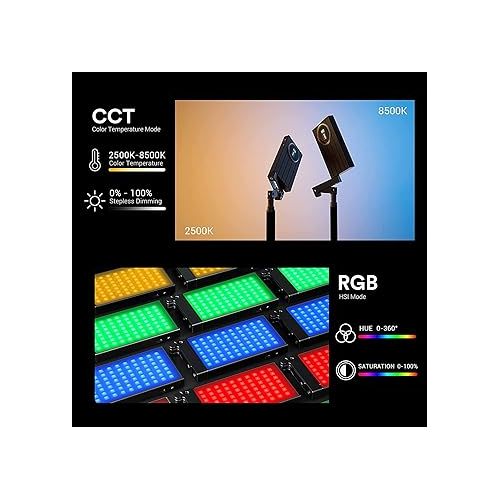  Godox M1 RGB Camera Light, Portable LED Video Light, Pocket Full Color LED Video Light Panel CRI 97+ 2500k-8500k, Music Beats Function and 15 FX Lighting Effects with Aluminum Alloy Body - Gray