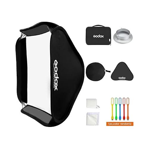  Godox 32x32 inches / 80x80cm Portable Foldable Studio Flash Softbox Diffuser kit with Bowens Mount Speedring and Carrying Case for Portraits,Product Photography and Video Shooting with USB LED
