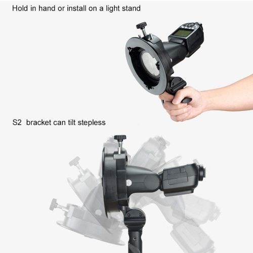  Godox S2 Speedlite S-Type Bracket Bowens Mount Flash Holder for Godox V1 AD200Pro AD400Pro AD200 and other Flashes, Precise Tilt Control, Large Handle, Integrated Umbrella Mount wi