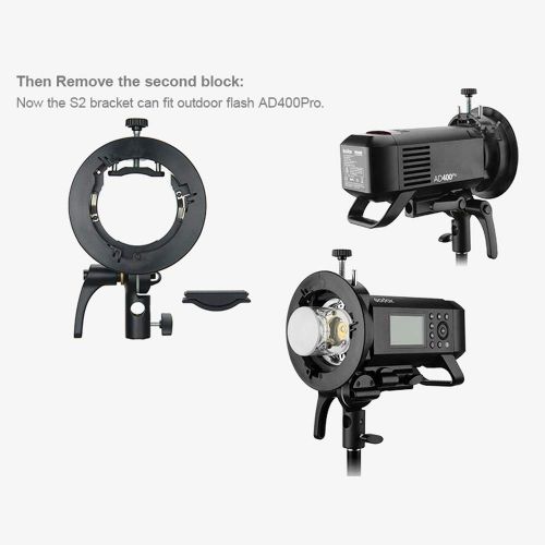  Godox S2 Speedlite S-Type Bracket Bowens Mount Flash Holder for Godox V1 AD200Pro AD400Pro AD200 and other Flashes, Precise Tilt Control, Large Handle, Integrated Umbrella Mount wi