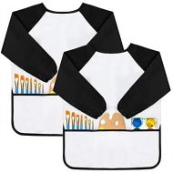 [아마존베스트]GODR7OY Kids Art Smocks, Painting Apron Artist Smock with Sleeve and 3 Pockets 2 Pack Black/White Set for Age 2-6 Years (Small)