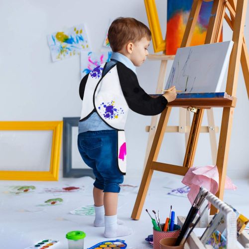  [아마존베스트]GODR7OY Kids Art Smocks, Painting Apron Artist Smock with Sleeve and 3 Pockets 2 Pack Black/White Set for Age 2-6 Years (Small)