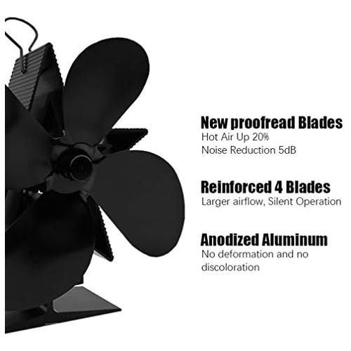  GOFEI 4 Blade Heat Powered Stove Fan Quiet Environmental Fan Heater Tool Efficient Heat Distribution with Thermometer for Wood/Coal Or Pellet Burning Stove