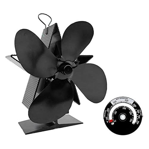  GOFEI 4 Blade Heat Powered Stove Fan Quiet Environmental Fan Heater Tool Efficient Heat Distribution with Thermometer for Wood/Coal Or Pellet Burning Stove