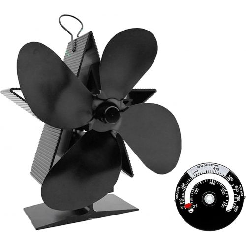  GOFEI 4 Blade Heat Powered Stove Fan Quiet Environmental Fan Heater Tool Efficient Heat Distribution with Thermometer for Wood/Coal Or Pellet Burning Stove