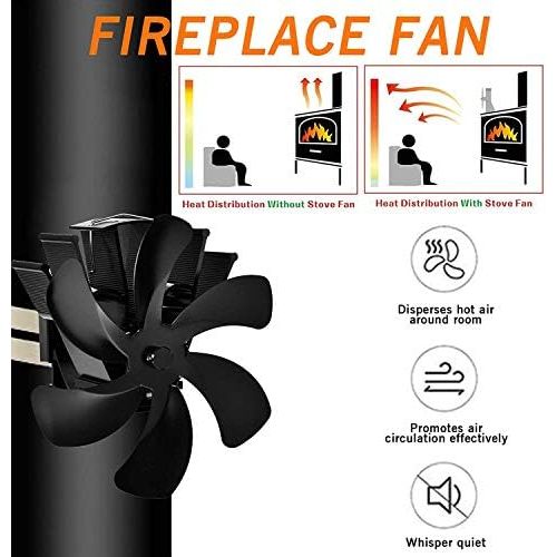  GOFEI 6 Blade Wood Burning Stove Fan, Silent Operation Eco Friendly and Efficient Fan Fireplace Heat Powered Fan for Large Air Volume Wood Log Burner
