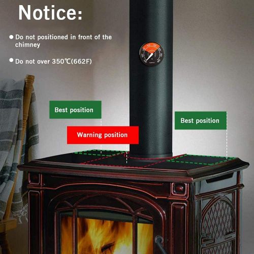  GOFEI 6 Blade Wood Burning Stove Fan Eco Friendly and Efficient Fan Fireplace Heat Powered Fan with Thermometer for Heating/Decoration/Gift