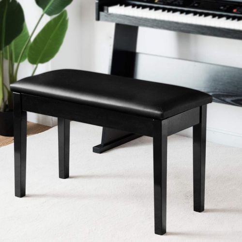  GOFLAME Piano Bench Wooden Duet, Heavy-Duty Piano Stool with Padded Cushion and Hidden Music Storage, Comfortable PU Leather Seat with Locking Hinge, Perfect for Home & Professiona