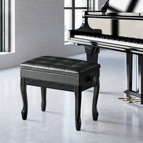  GOFLAME Piano Bench Stool Height Adjustable with Sheet Music Storage, PU Leather Padded Seat and Solid Wooden Legs, Heavy Duty Piano Stool with Anti-Slip Foot Pad, Perfect for Home