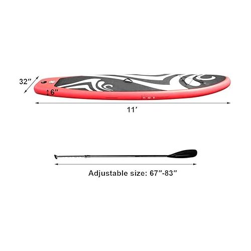  GOFLAME 11' Inflatable Stand up Paddle Board Adjustable Paddle, Leash, Pump and Backpack,Surfboard SUP Board with Pump Repair Kit, 6 Inch Thick (Red, 11')