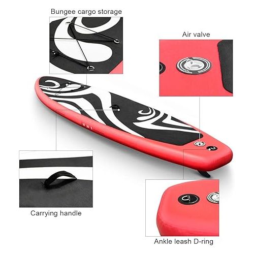  GOFLAME 11' Inflatable Stand up Paddle Board Adjustable Paddle, Leash, Pump and Backpack,Surfboard SUP Board with Pump Repair Kit, 6 Inch Thick (Red, 11')