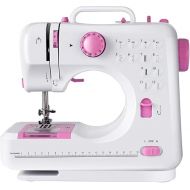 GOFLAME Electric Sewing Machine Portable, Multifunctional 12 Built-in Stitches Sewing Machine with light and Adjustable Sewing Speed, Household Sewing Crafting Machine (Pink+White)