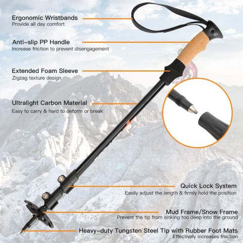  GOFLAME Trekking Poles 2 Pack Walking Hiking Anti-Shock Climbing Sticks Adjustable Lightweight Alpenstock Hicking Stick