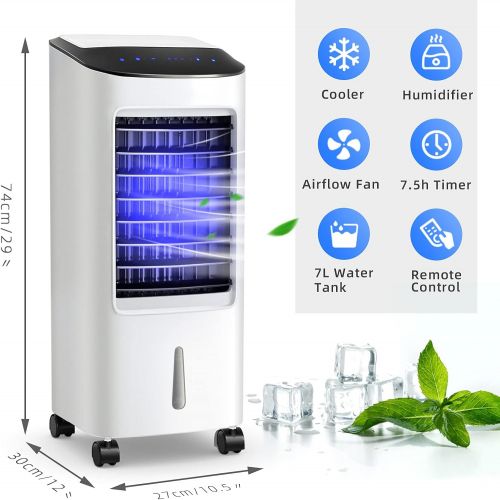  GOFLAME Evaporative Air Cooler Portable, 3-in-1 Air Cooler with Fan & Humidifier, Quiet Electric Air Cooler Fan with Remote Control, Timer, Compact Air Cooler for Home & Office