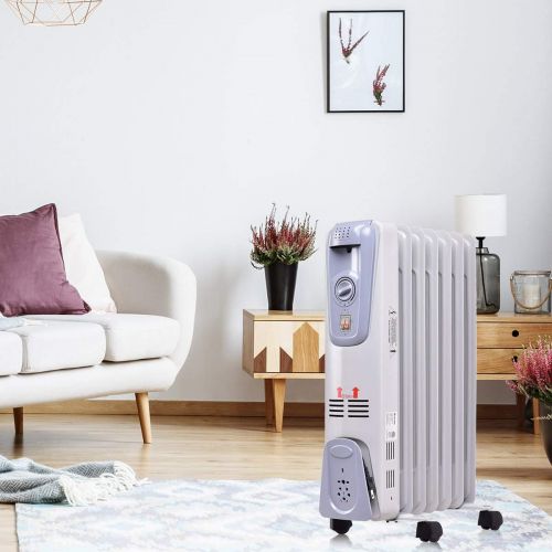  GOFLAME Oil Filled Radiator Heater, 1500W Portable Space Heater with Adjustable Thermostat, Tip-over & Overheated Protection, 3 Heat Settings with Quiet Operation, Electric Heater