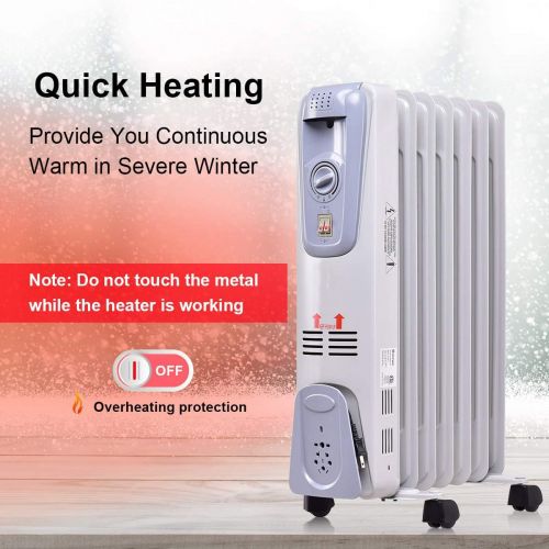  GOFLAME Oil Filled Radiator Heater, 1500W Portable Space Heater with Adjustable Thermostat, Tip-over & Overheated Protection, 3 Heat Settings with Quiet Operation, Electric Heater